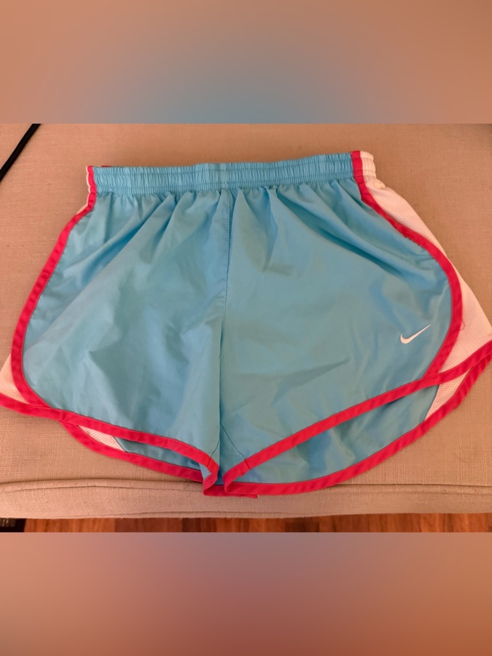 Nike Girls Large Athletic Running Shorts Blue & Pink Trim
